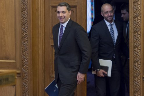 János Lázár arriving at the 35th Governmentinfo press conference.  Photo: Károly Árvai/komany.hu 