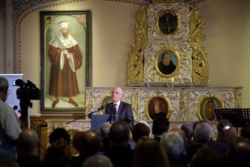 Balog Zoltán beszédet mond a wittenbergi magyar napok megnyitóján a Luther-házban Fotó: Bartos Gyula/EMMI